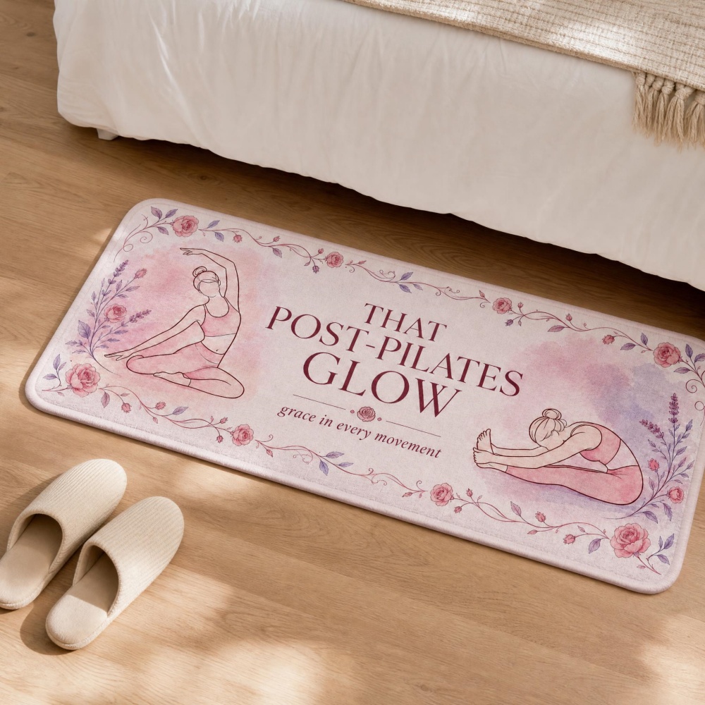 Pilates Yoga Room - Weicher Flanell-Teppich mit Blumenmuster und Yoga-Zitat,