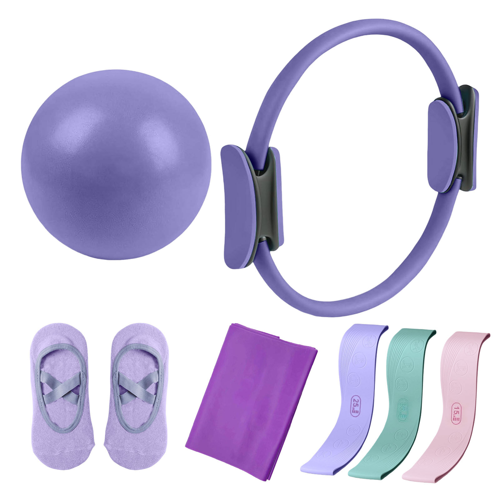 Pilates Yoga Combined - Pilates-Ring Widerstandsbänder Sieben-Teiliges Set Dehnungsunterstützung mit